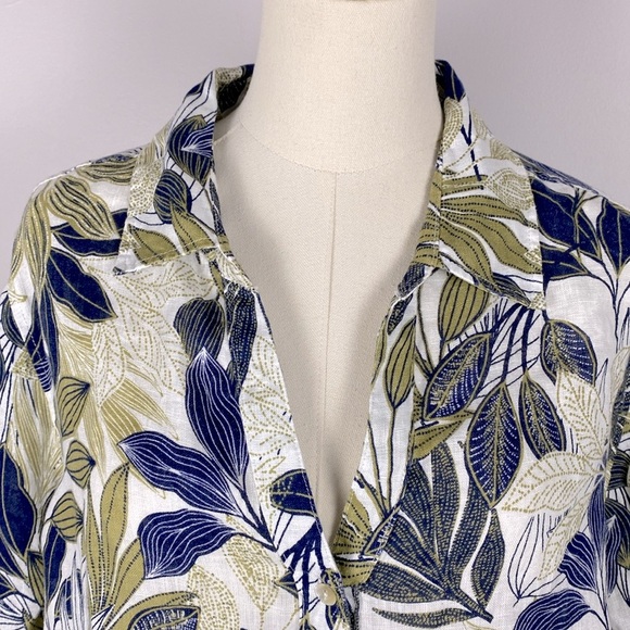 Tahari 100% linen leaf print button down top 1X vacation resort - Picture 12 of 13